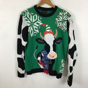 🐲SALE🐲 Christmas Cow Cowbell Ugly Christmas Sweater size L Blizzard Bay